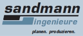 Logo Sandmann Ingenieure: Schriftzug Sandmann, darunter Ingenieure und der Slogan planen. produzieren.